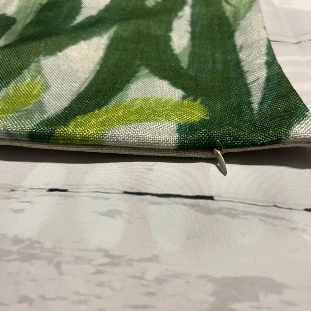 Cream Square Throw Style Pillow Case with Green Cactus, Canvas Style Fabric